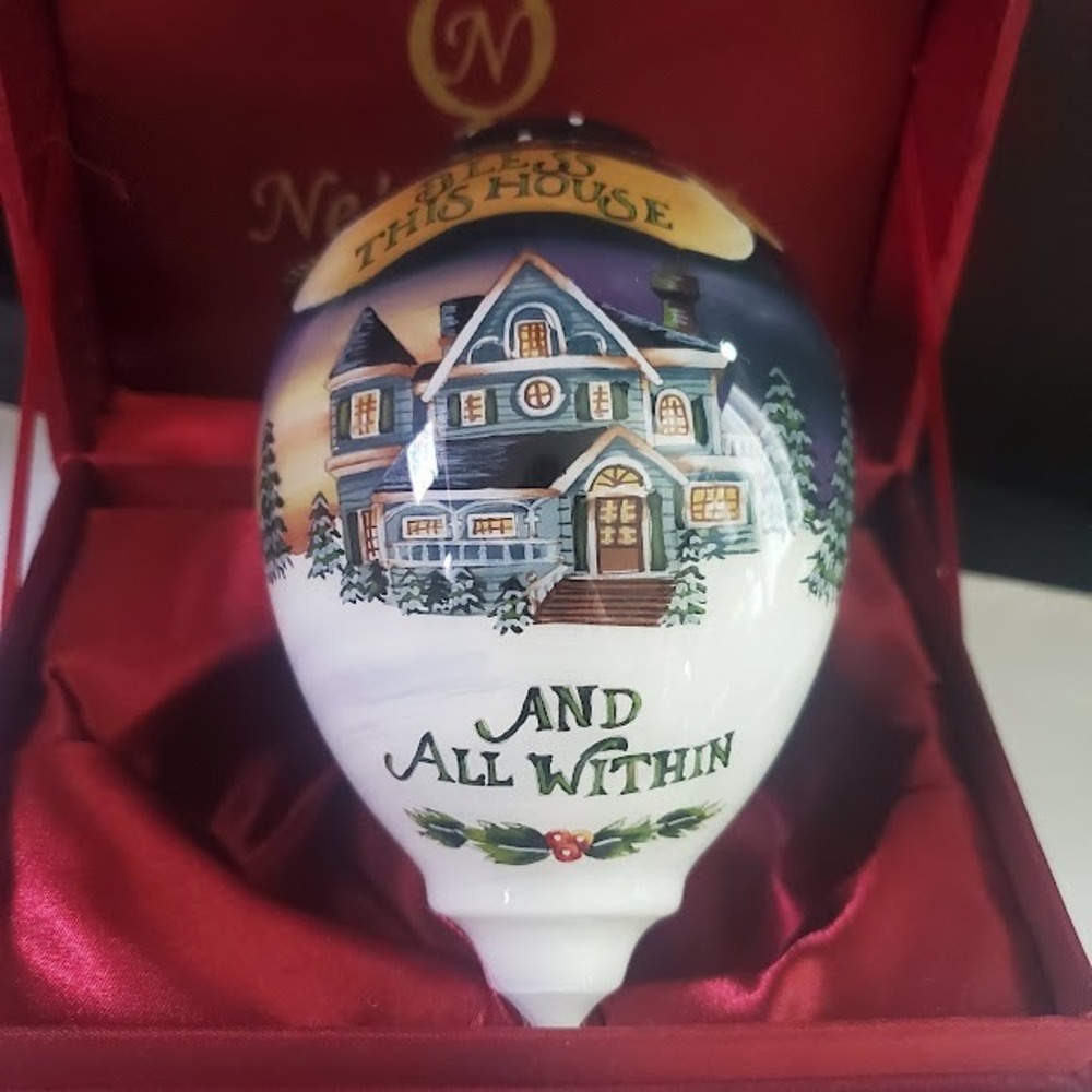 Ne'Qwa Art Bless This House Reverse Painted Glass Ornament Betty Padden Boxed